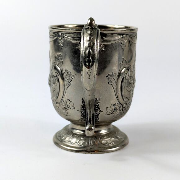 Corbell & Co Silverplated Repousse Cup Mug Signed English Maker Mark Castle - Picture 4 of 14